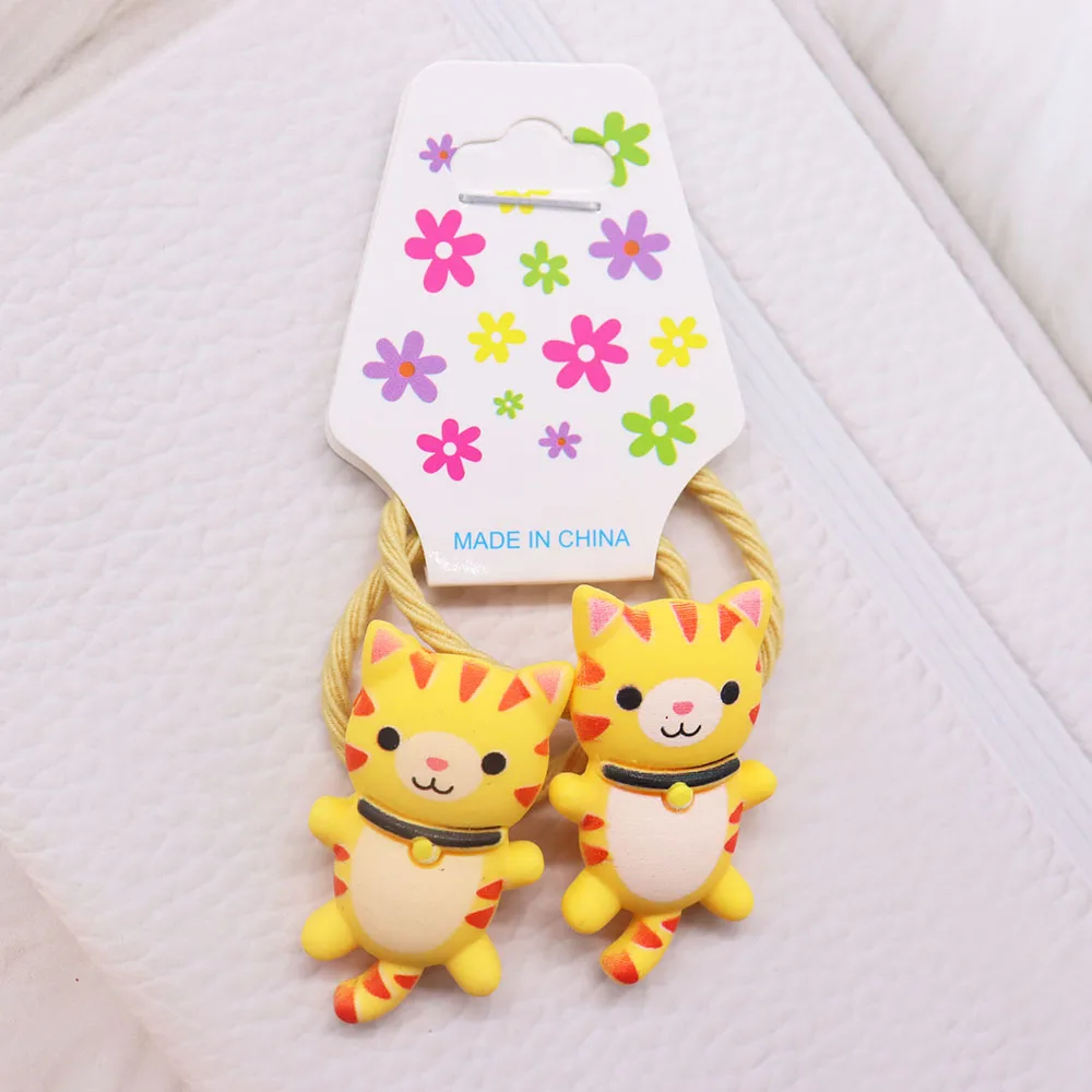 2Pcs New Girls Cute Cartoon Animals Cat Small Scrunchie Rabbit Rubber Bands Ponytail Holder Headband Fashion Hair Accessories