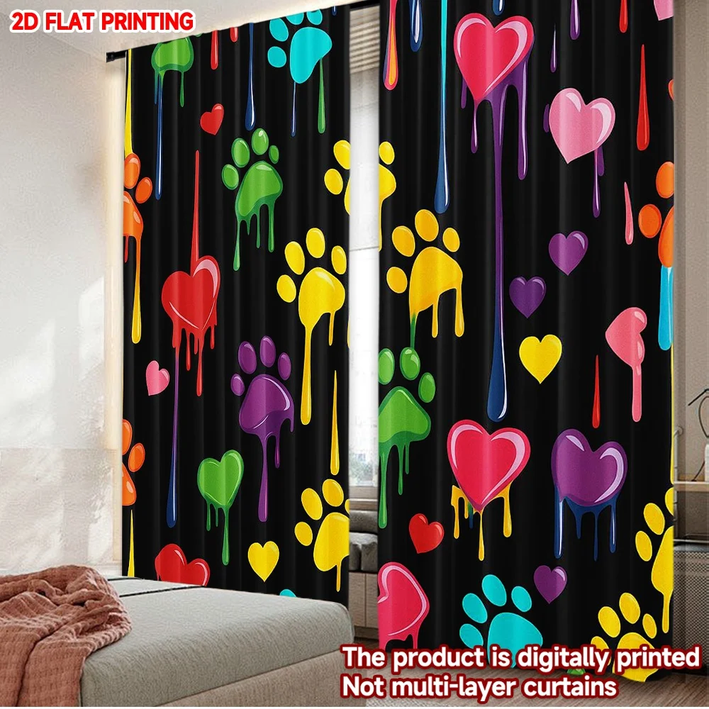 

2D flat printing 2pcs Curtains Valentine's Day color cat paw prints Digital Printed Polyester Drapes Birthday Party Perfect for