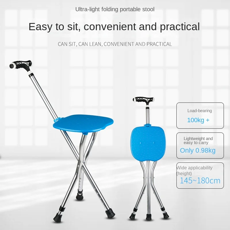 Crutch Chair Multi-Functional Walking Stool for the Elderly Walking Stick Walking Stick with Light Three-Leg Foldable