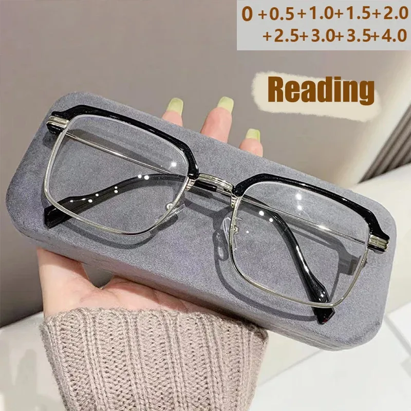 Blue Ray Blocking Anti-Blaulicht Lesebrille Ultraleichter Augenschutz Quadratische Brille Metall Hyperopiebrille Büro