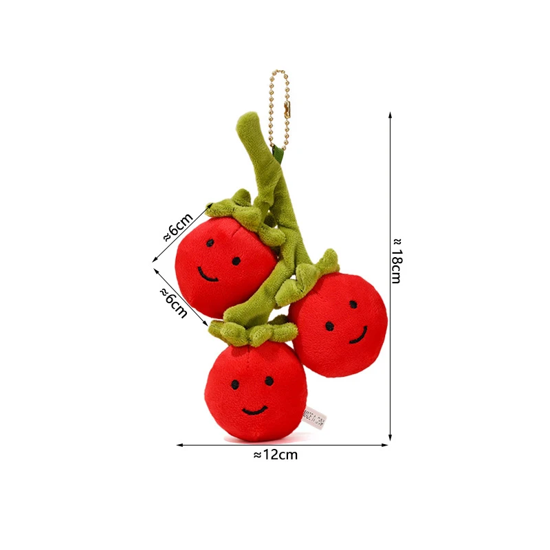 Llavero con colgante de muñeco de peluche de fruta de tomate pequeño japonés, llavero de regalo de cumpleaños de muñeco de tomate relleno de felpa suave de simulación