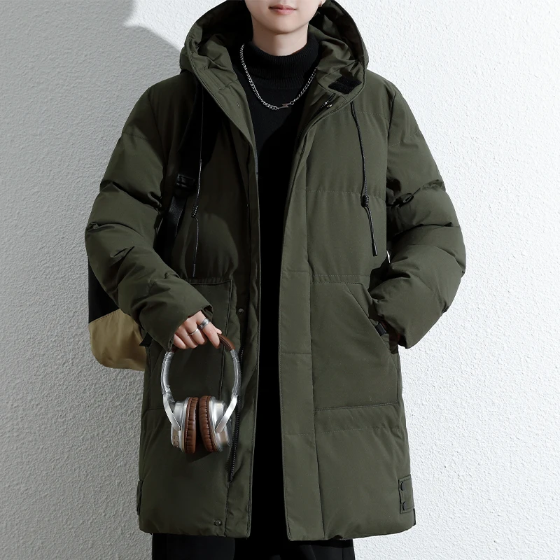 جديد 2025 سترات رجالية غير رسمية بقلنسوة موضة طويلة وسميكة ملابس خارجية مبطنة للرجال سترة واقية شتوية معاطف ملابس للرجال