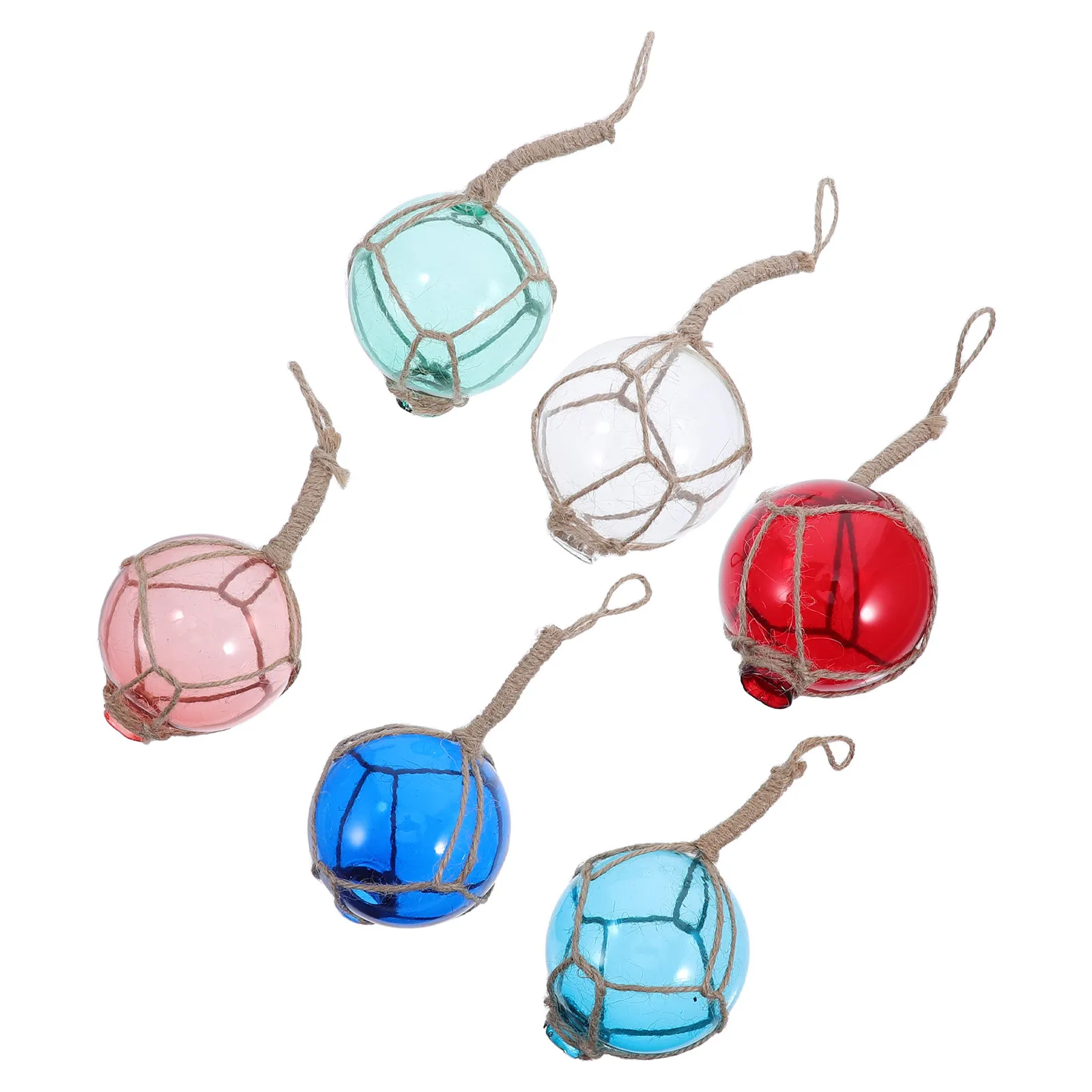 6Pcs Decorative Glass Buoy Floats 6Cm Nautical Rope Wrapped Glass Balls Coastal Lake Bathroom Seaside Wall Hanging Accent