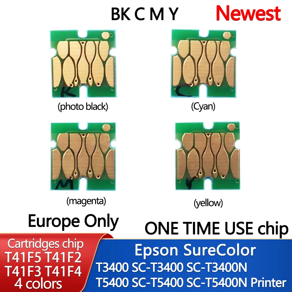 

Europe Only T41F5 T41F2 T41F3 T41F4 Ink Cartridge Chip For Epson SureColor SC-T3400 SC-T3400N SC-T5400 SC-T5400N One Time Use