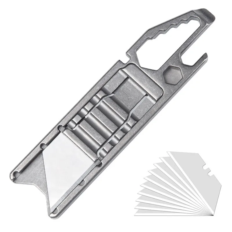 

Titanium Paper Cutter Multi-function Tool Knife Trapezoidal Blade EDC Utility Knife Box Opener Portable Woodworking Outdoortool