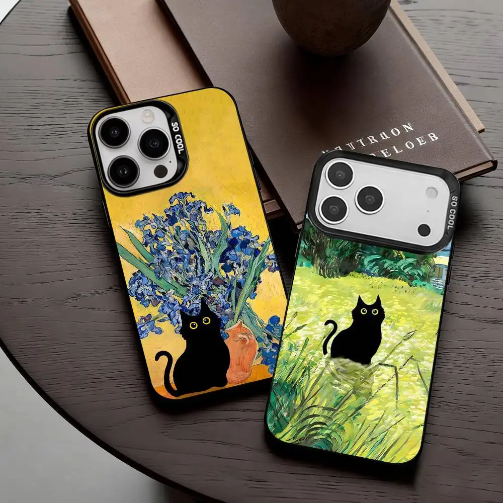 

M-Matisse Monet Black Cat Funny Art Phone Case For iPhone17,16,15,14,13,12,11 Plus,Pro Max Black Candy silver phone case