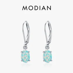 MODIAN 925 Sterling Silver Elegant Exquisite Green Oval Opal Hoop Earrings For Women Daily Vacation Fine Jewelry Accessories