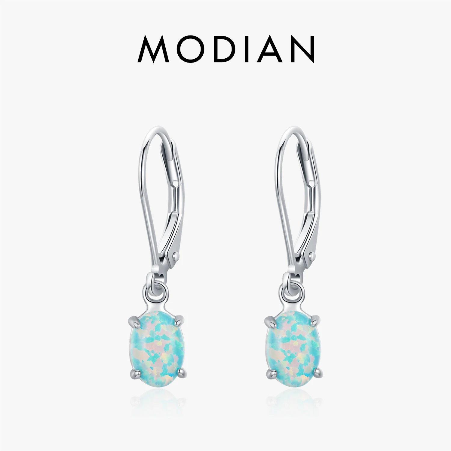 MODIAN 925 Sterling Silver Elegant Exquisite Green Oval Opal Hoop Earrings For Women Daily Vacation Fine Jewelry Accessories