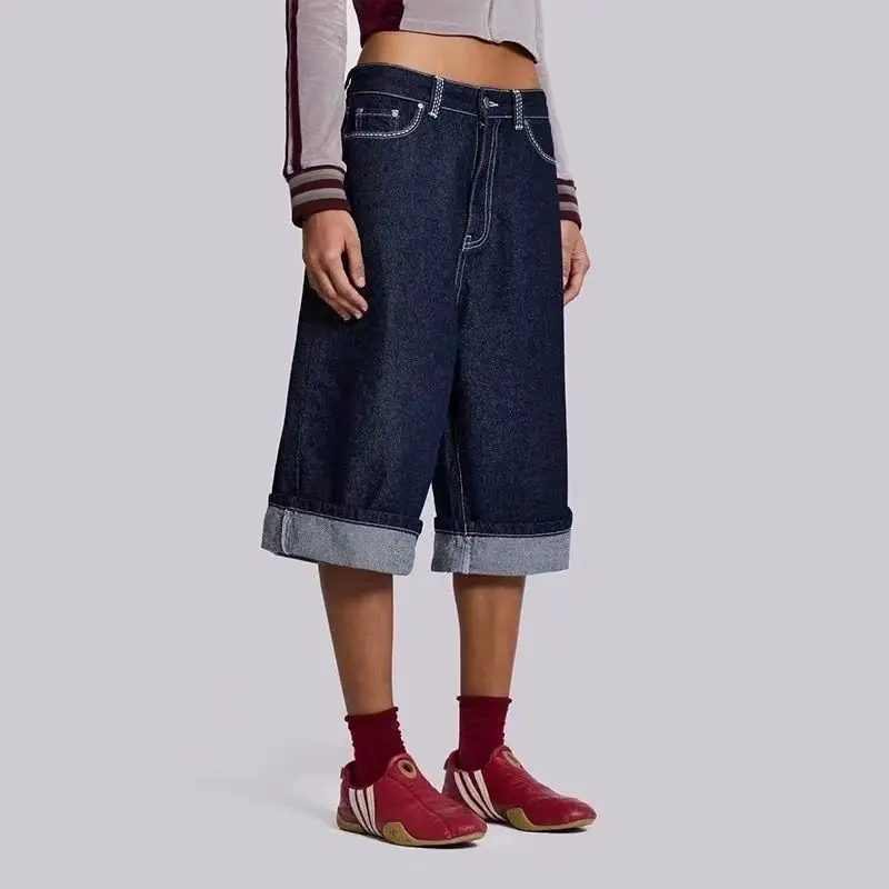 Jaded London 25SS Short Pants Women's New Wide Leg Embroidered Jeans Hundred Printed Five Points Pants Denim