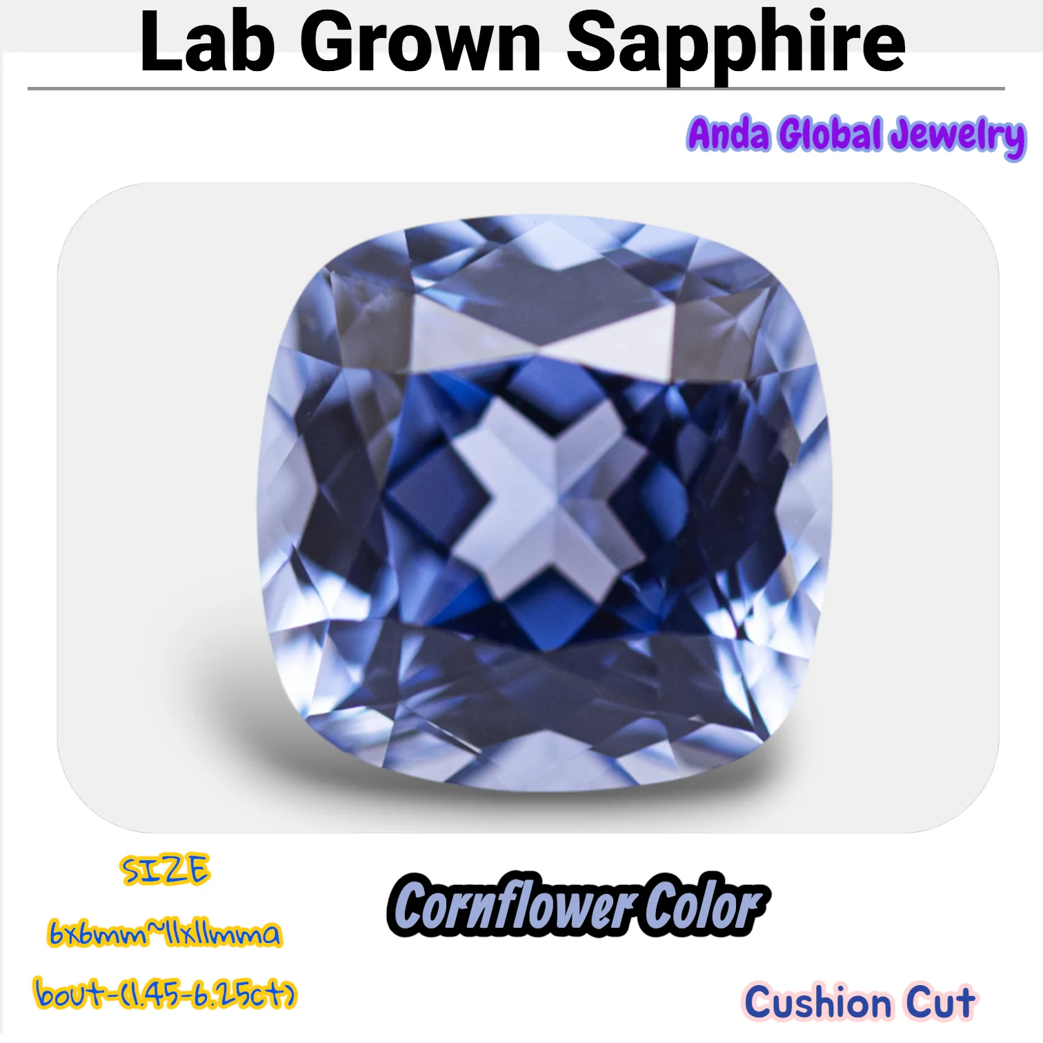 

Lab Grown Sapphire Square Cushion Cornflower Color VVS1 Selectable AGL Certificate Charms Beads for Diy Jewelry Making Materia
