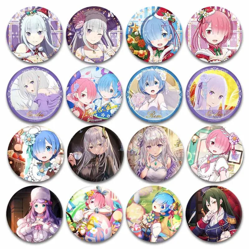 Danemark ges de Cosplay de Dessin Animé Emilia Rem Ram, Broche Ronde Faite à la Main, Épinglette sur Accessoires de Sac à Dos, Cadeau pour Ami