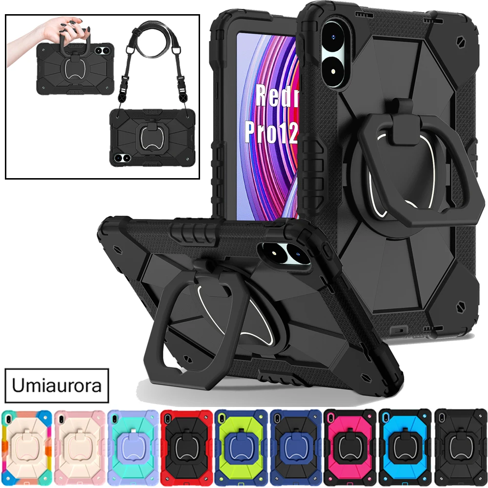 Armor Case For Xiaomi Redmi Pad Pro 12.1 inch 2024 POCO Pad 12.1 Shockproof Rotation Hand Ring Shoulder Strap Stand Tablet Cover