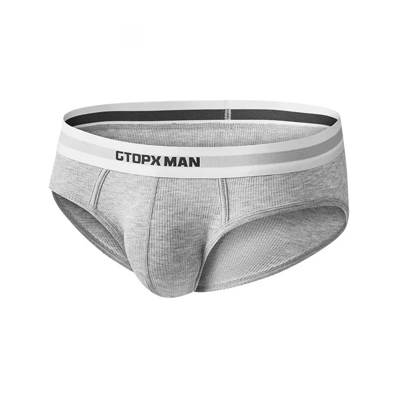 

Ribbed Cotton Bulge Briefs for Men Breathable Comfort Sweat Absorption Psorts Underwear Male Low Waist U Convex Pouch Underpants
