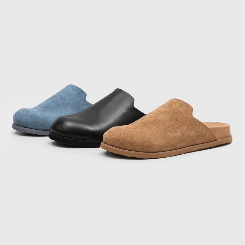 Big Size 45 46 Slip-on Mules Dress Casual Shoes Half Drag Slippers for Man Leather Flat Sneakers Backless Loafers Slides Sandals