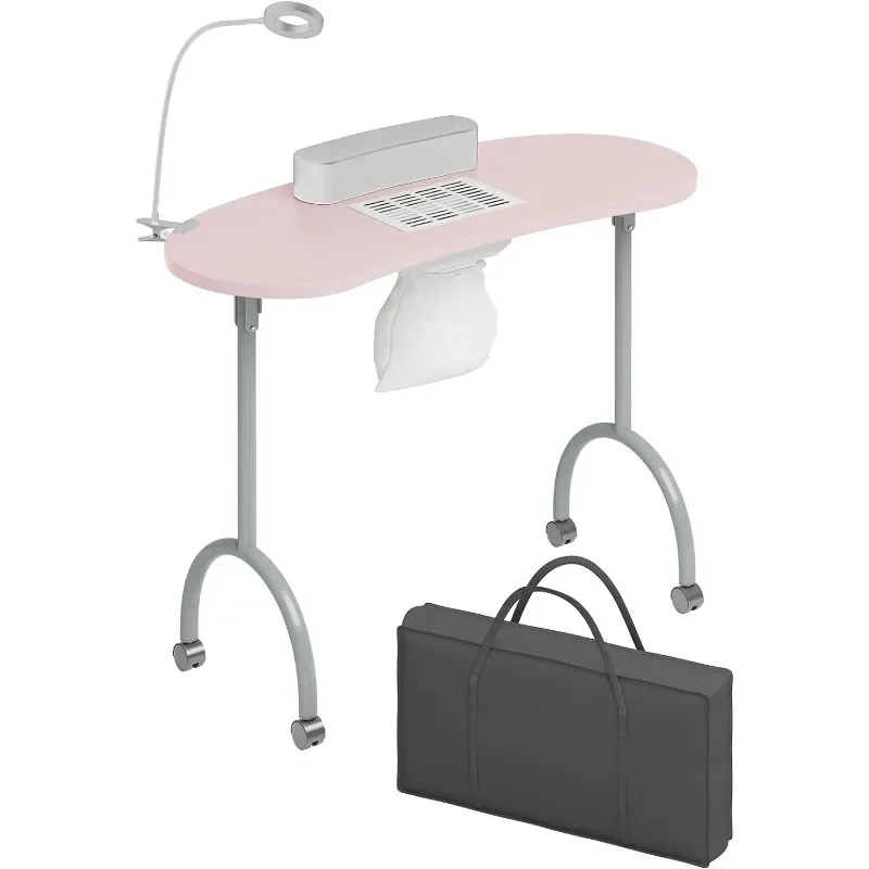 Portable nail salon, foldable nail salon with dust collection fan, LED lights, and handbag