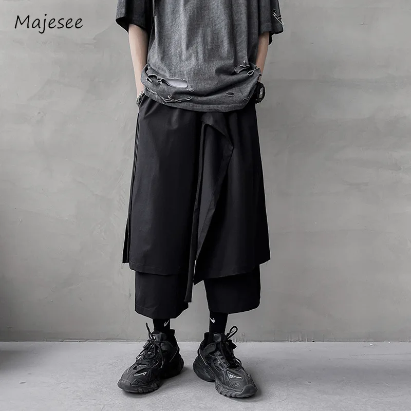 

Spliced Pants Men Wide Leg Solid Baggy Minority Ankle Length Slouchy Stylish Advanced Simple Daily Hipster Streetwear Fashion