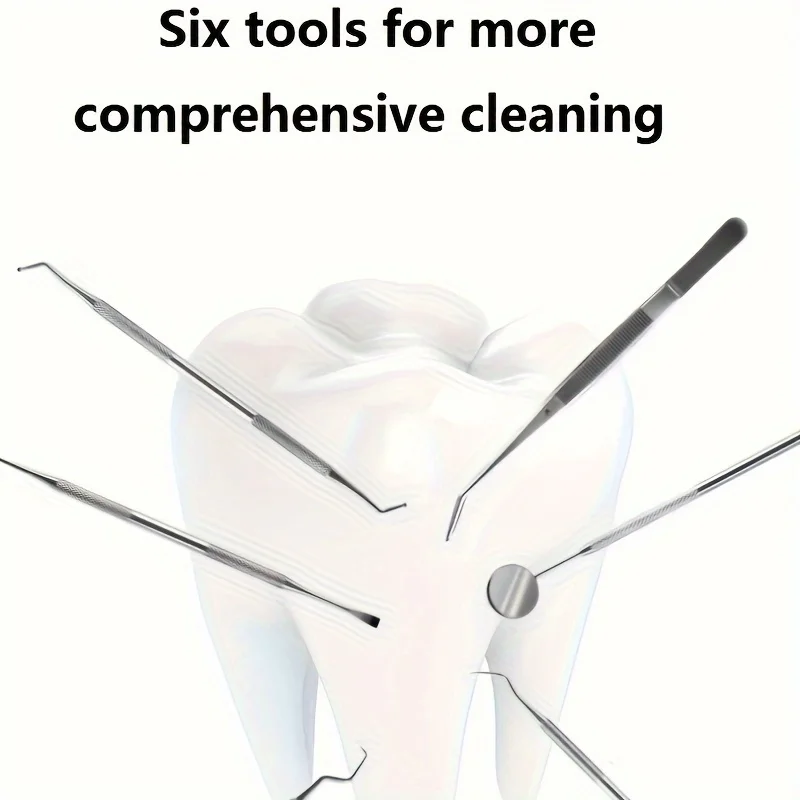 6-Piece Tooth Tools Set, Stainless Steel Oral Hygiene Kit With Mouth Mirror, Non-Slip Patterned Handle Teeth Cleaning Kit