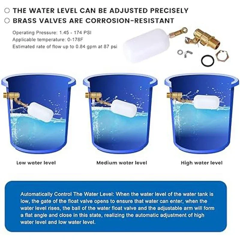 1/2 Inch Float Valve, For Pond Float Valve Shutoff Auto Fill For Livestock Tanks, Aquariums Water Float Valve