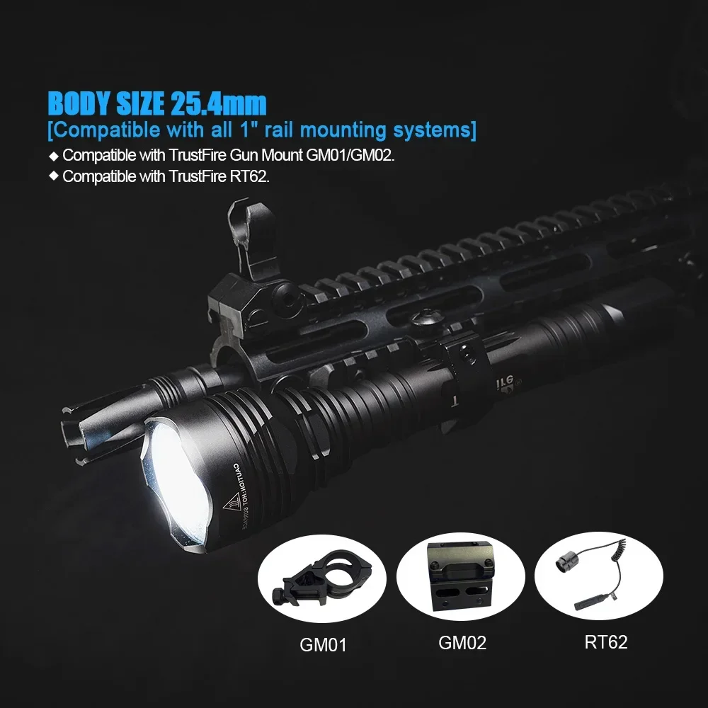 Tactical Hunting Flashlight XHP-70 3600 Lumens High Power Torch Light by 18650 Battery for Hunting Search Self Defense