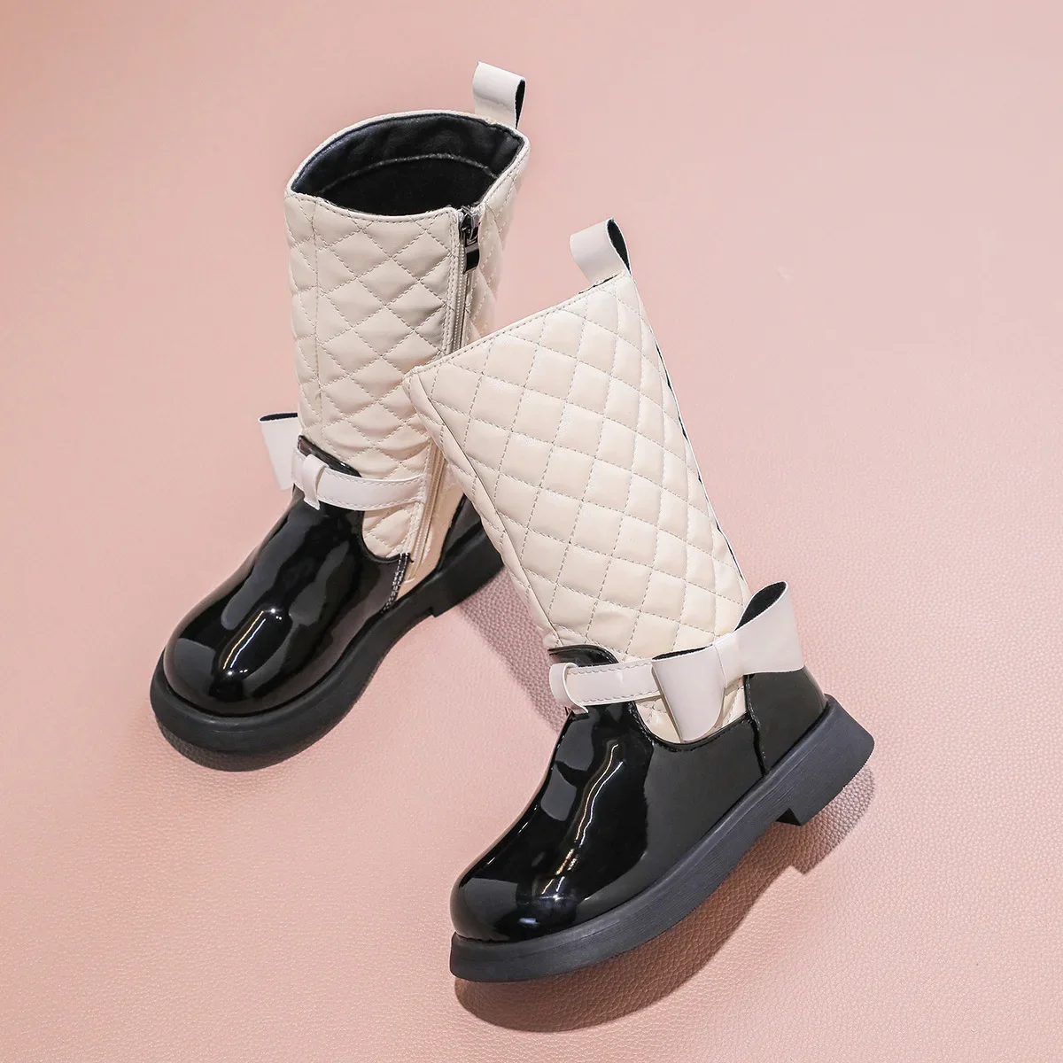 

Warm Cotton British Style Girls' Knee-High Boots - Princess Fashion Butterfly Patchwork Winter Shoes