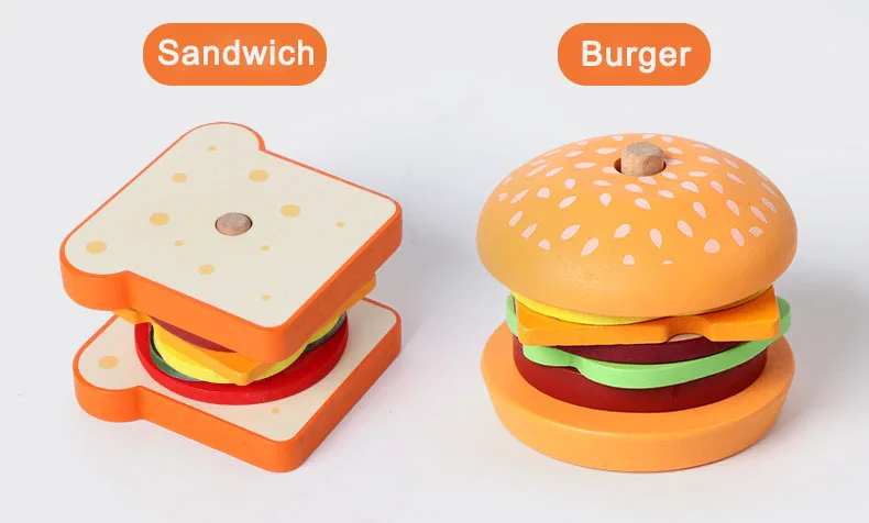 Holz Burger Sandwich Stapeln Spielzeug Montessori Pädagogisches Spielzeug Pretend Spielen Lebensmittel Puzzle Spielzeug Für Kinder Entwickeln Feinmotorik – Detail 7