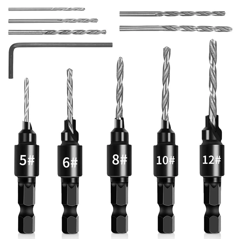 11pcs Depth Adjustable Countersink Drill Bit Set Quick Change Allen Wrench Included Counterbore Drill Bit Set 1/4 Inch Hex Shank