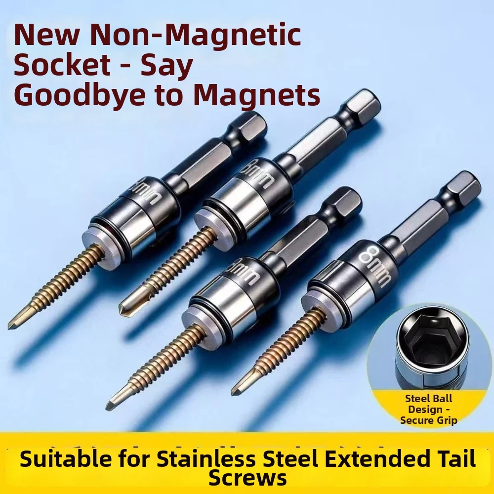 1/5Pcs Chrome Vanadium Steel Nut Driver Bit Steel Ball Retainer Non-Magnetic Hex Bit Screw Installation Hex Shank Adapter