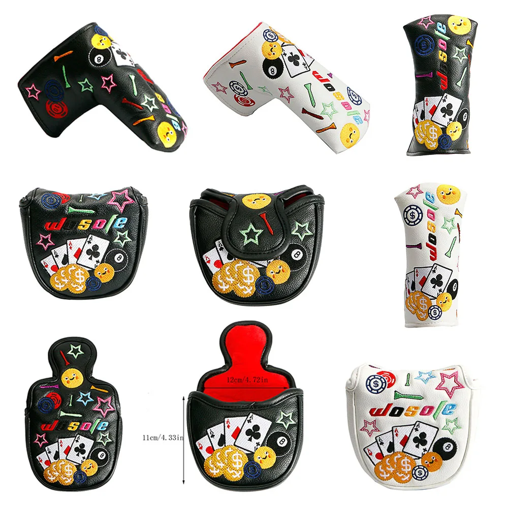 新しいゴルフパターカバー-ストレートバー-半円形-磁気閉鎖-ゴルフクラブキャップカバー-ポーカーパターンデザイン-パタープロテクター