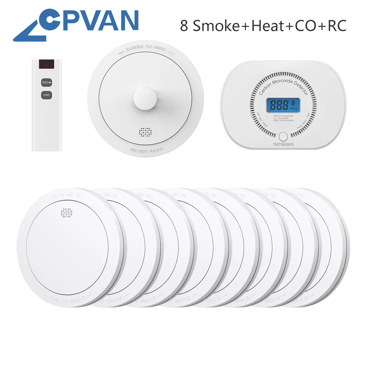 CPVAN Smoke & Carbon Monoxide & Heat Detector Interconnected Alarm Bundle Wireless Interlinked Fire CO Alarm Sensor Equipment