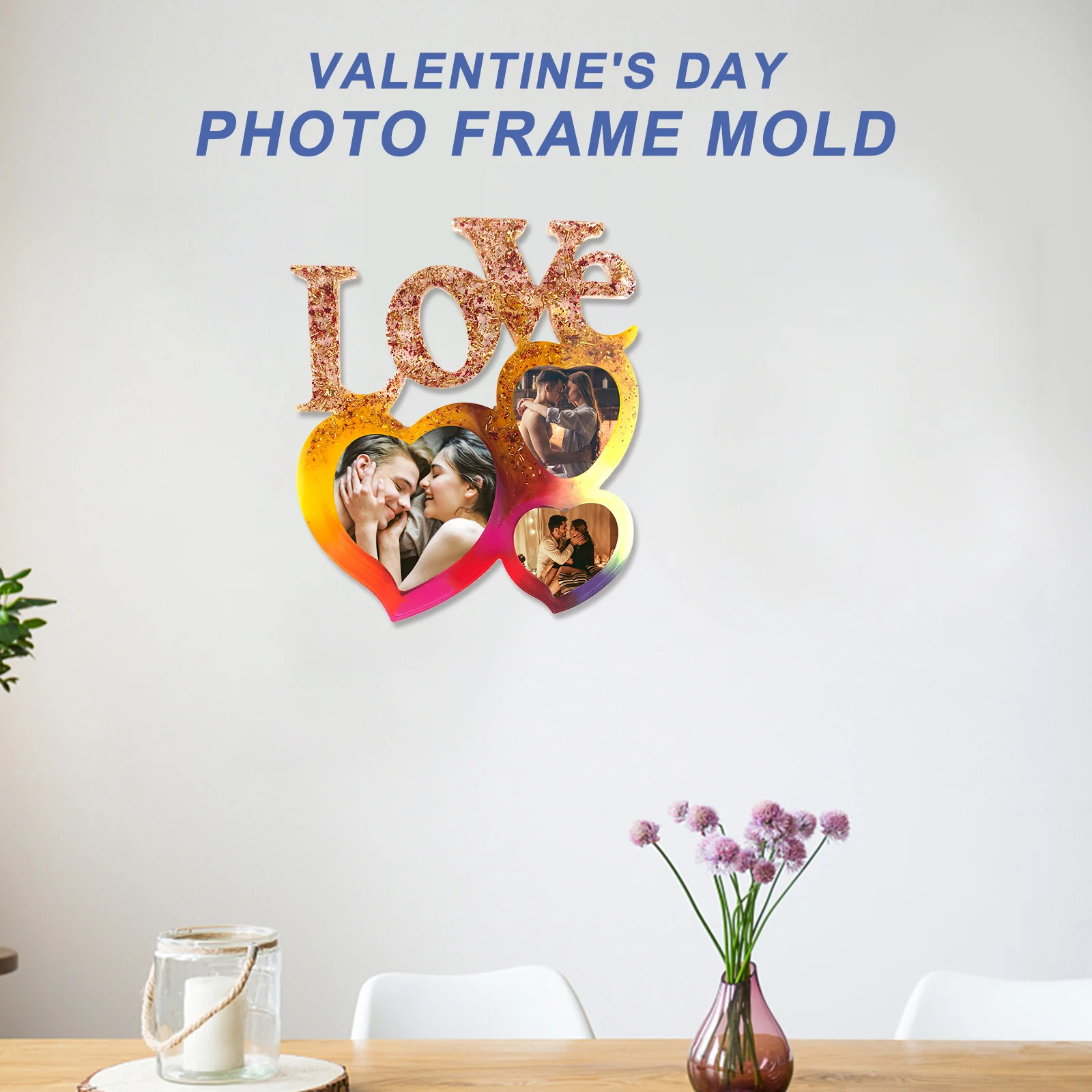 

Creative Diy Valentine'S Day Photo Frame Mold Silicone Resin Craft Kit Large Heart Shape Epoxy Molds For Decoration Handmade