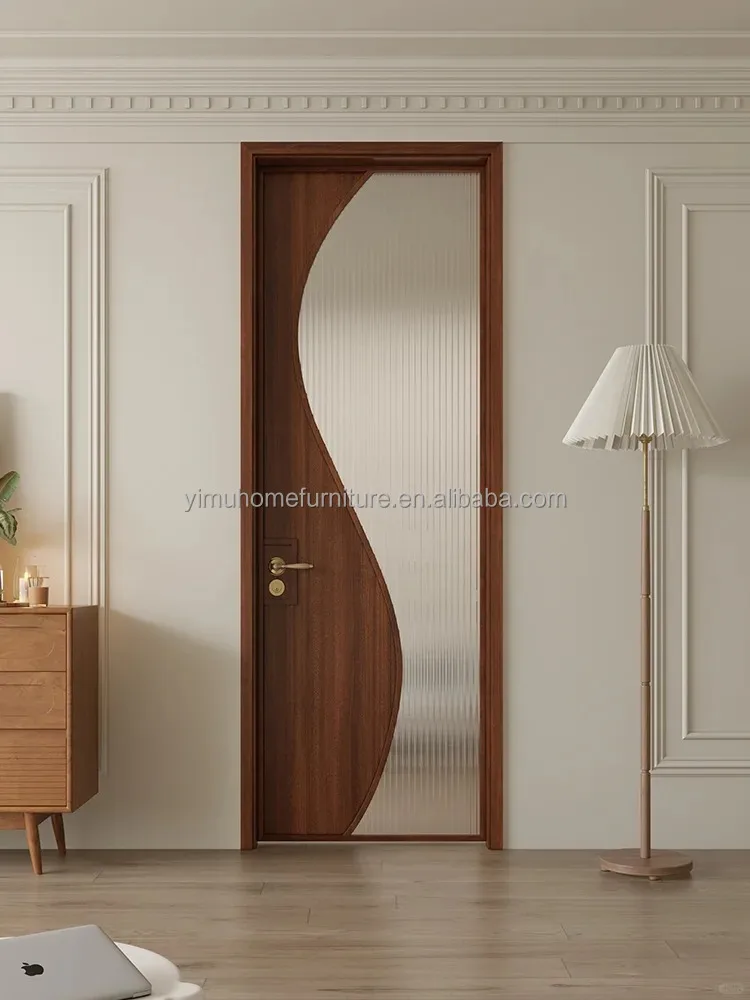 Innenraum aus Holz mit doppelt glasierter französischer Luxusvilla, Gartenwechsel, Eingangsflügeltür, Außenglas, Hotelhaus, individuell gestaltet