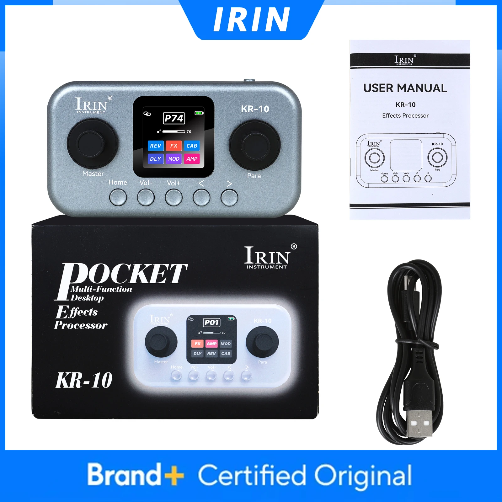 IRIN KR-10 Guitar Multi-effects Pedal Processor Bank Mode 80 Presets 6 Effect Modules 20AMP MIDI Controller Rechargeable Pedal
