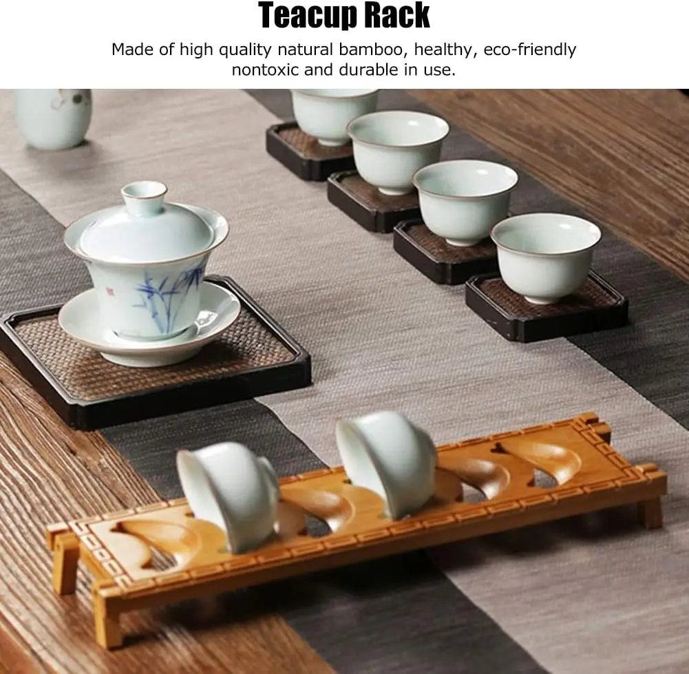  30Pcs Bamboo Teacup Holder Countertop Coffee Mugs Shelf Tea Cup Draining Rack   Organizer for Kitchen Restaurant