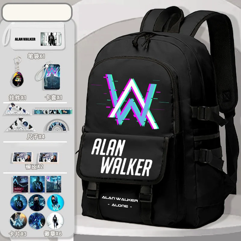 Malha respirável, preto branco azul, alan walker, alanwalker, estudantes crianças adolescentes sacos de escola, mochilas anime de grande capacidade meninas meninos