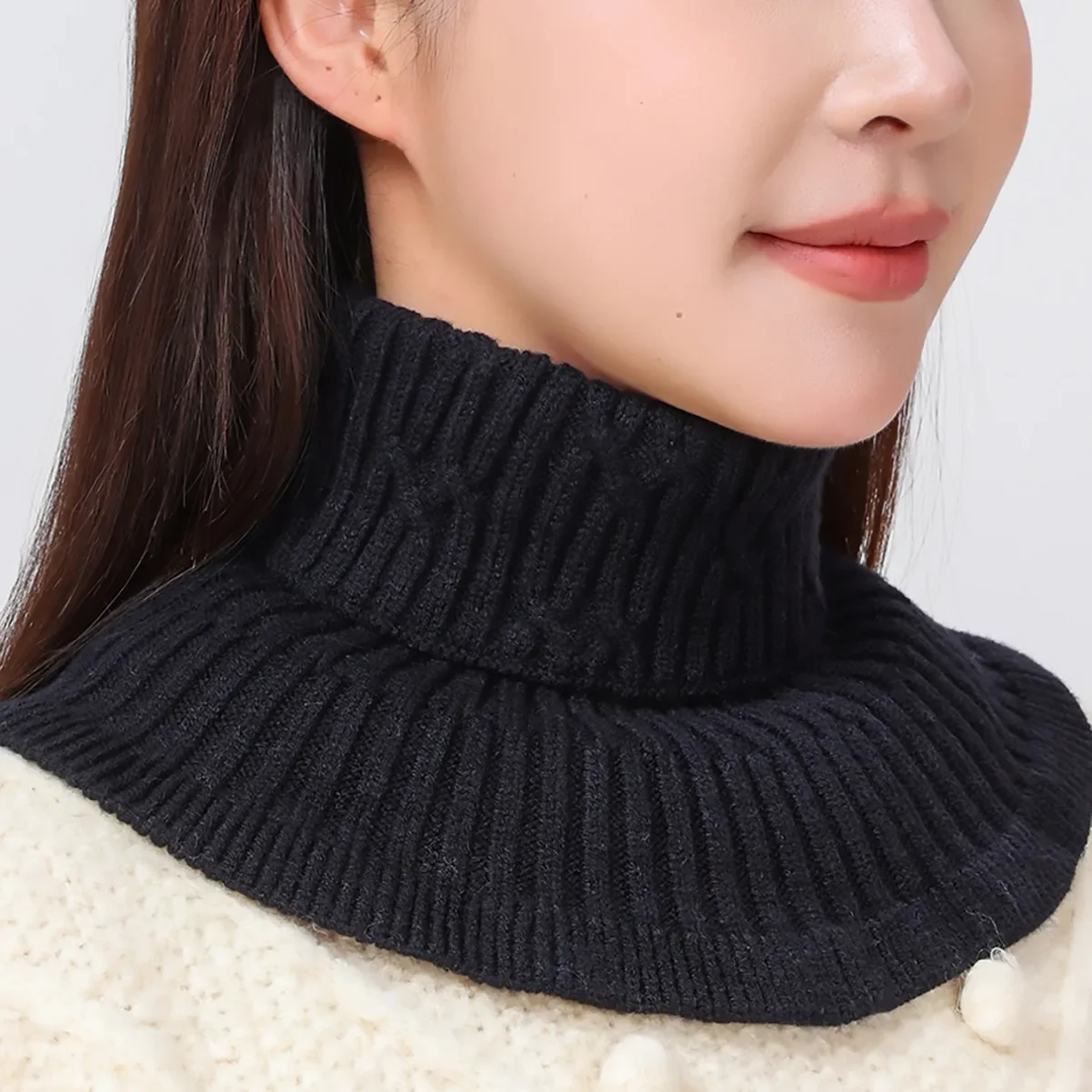 Autumn and Winter Solid Color Women's Fake Collar High Necked Knitted Scarf Neck Warmer Woolen Pullover Clothing Accessories