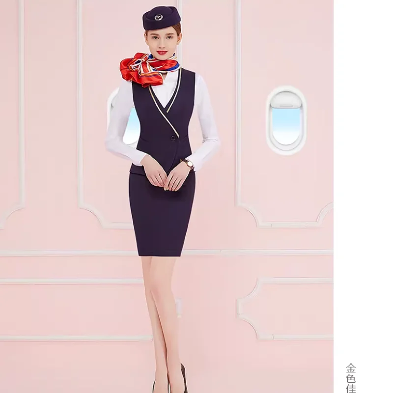 Female Flight Attendant Professional Attire Hotel Front Desk Sales Department Work Uniform Vest