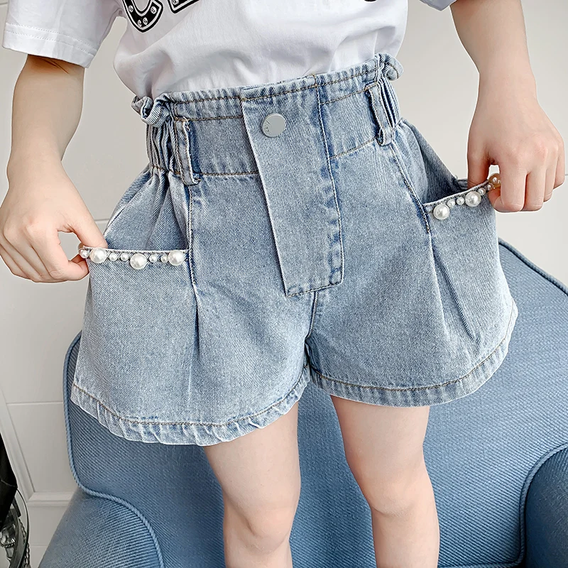 DIIMUU Baby Girls Children Denim Shorts Kids Jeans Pants Summer Fashion Oversize Trousers Toddler Bottoms for 4-13 Years