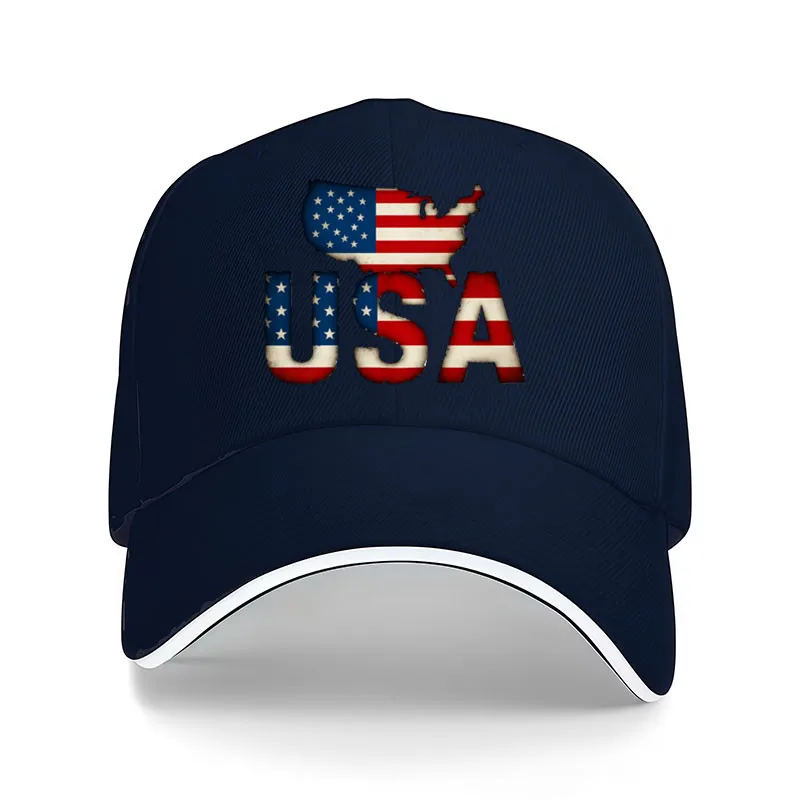 Custom Patriotic USA Map & Letters Baseball Cap With 50 States - Adjustable Snapback, Lightweight Breathable Suitable For Outdoo