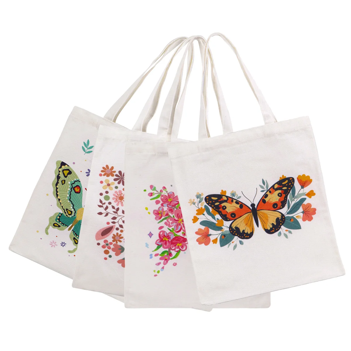 

Pretty Butterflies Canvas Eco-friendly Shopping Bags Machine washable Tote Bag White High-capacity Storage Fashion Handbag Bags
