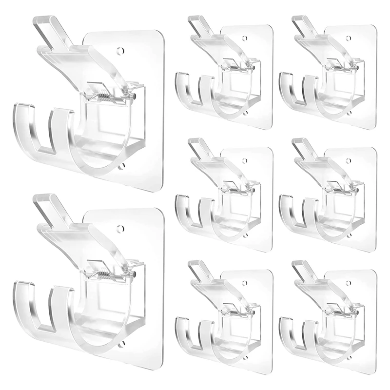 8PCS No Drill Curtain Rod Brackets No Drilling Curtain Rod Holders Self Adhesive Curtain Rod Hooks Nail Free