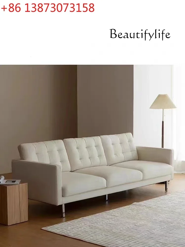 Nordic Light Luxury Leather Sofa Modern Small Apartment Living Room Three-Seat Single Model Room Furniture