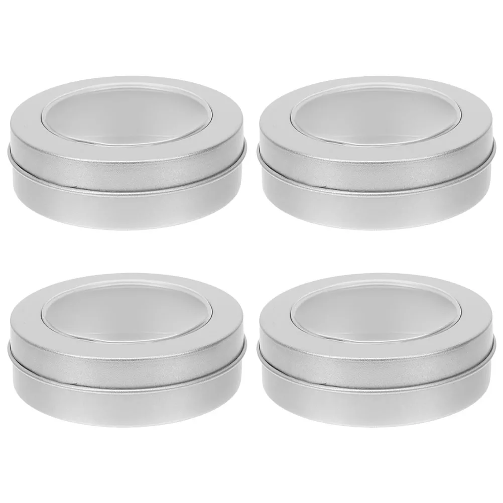 

4pcs Window Tin Can Round Empty Containers Small Christmas Jar Candy Dish Lid Sealed Storage Boxes Material Classic