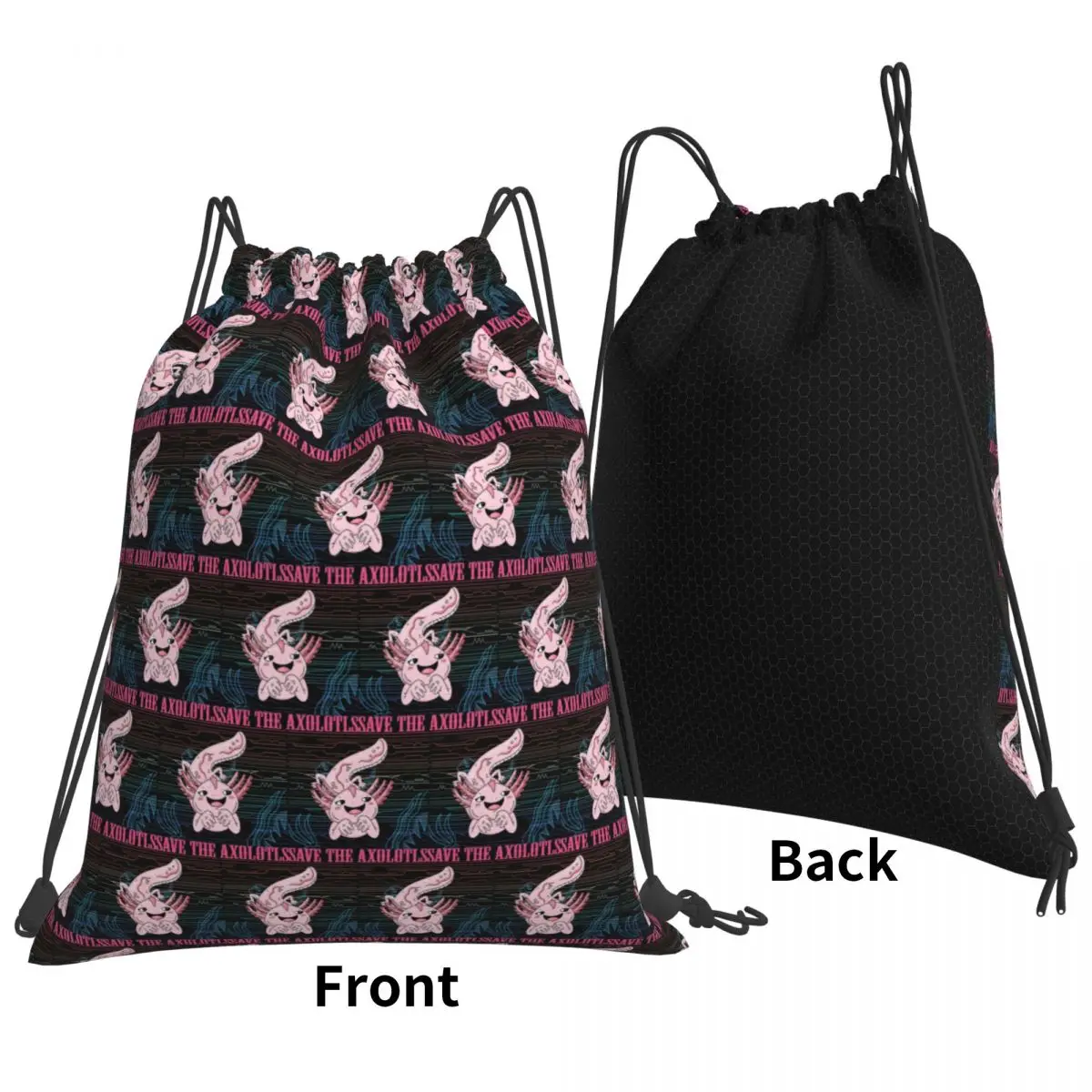 Save The Axolotls Backpacks Portable Drawstring Bundle Pocket Sports Bag Book Bags for Travel School