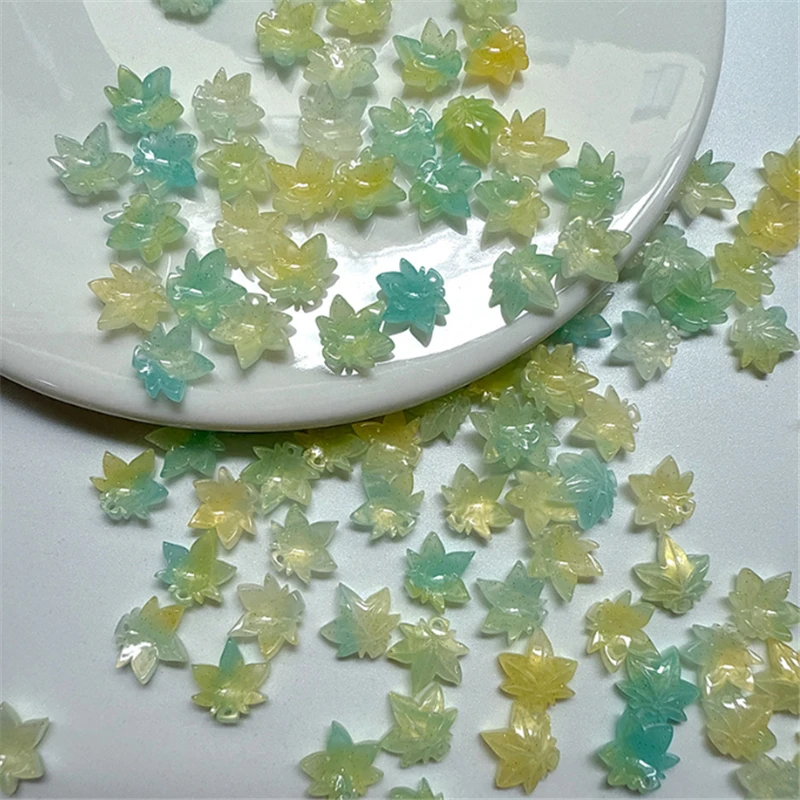 20pcs/lot new small acetic acid leaves beads resin charm connectors for diy hairclip earrings craft jewelry making accessories