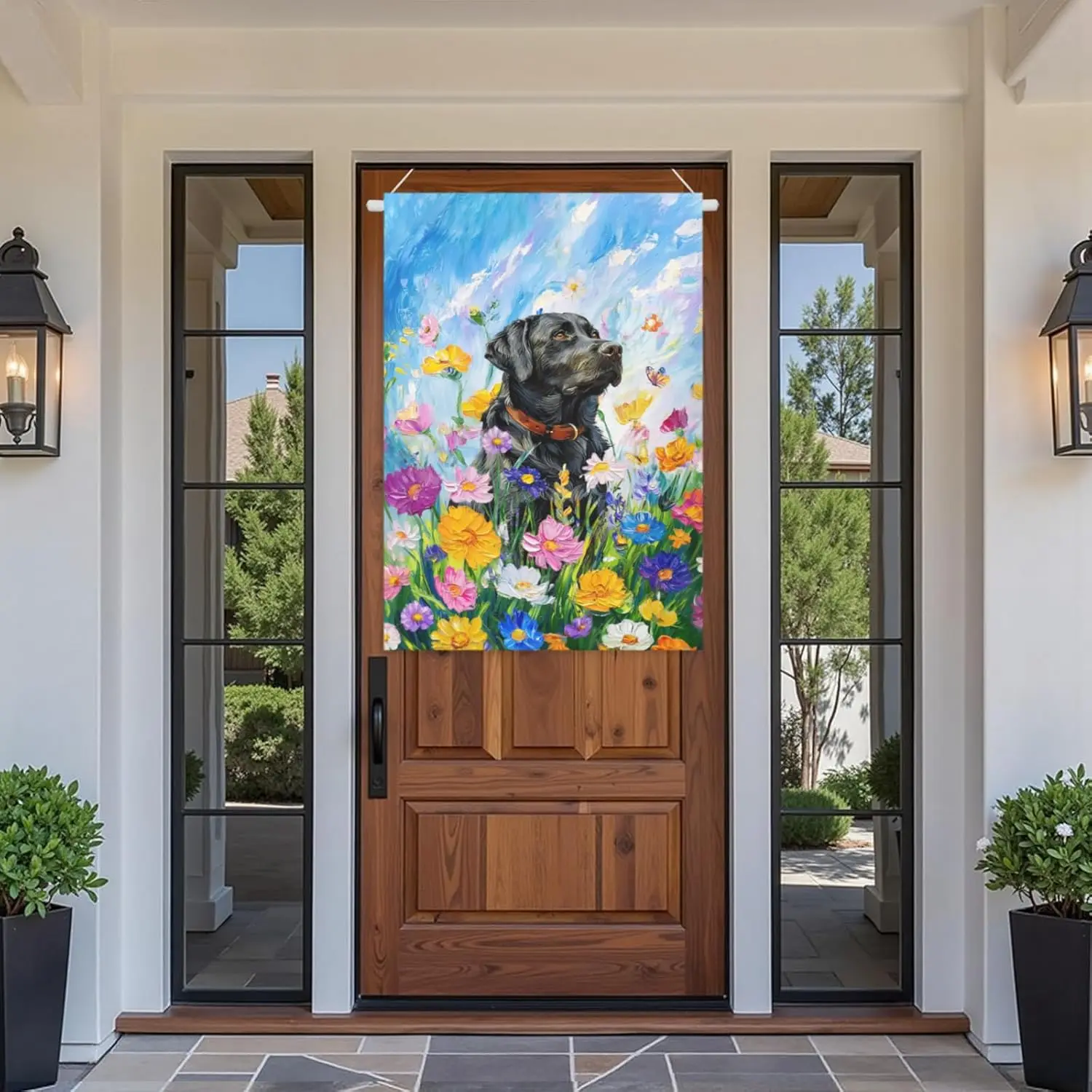 Black Lab Spring House Flags Summer Floral Labrador Dog Garden Flag 28 x 40 Double Sided for Outside Large Outdoor Landscape AAS