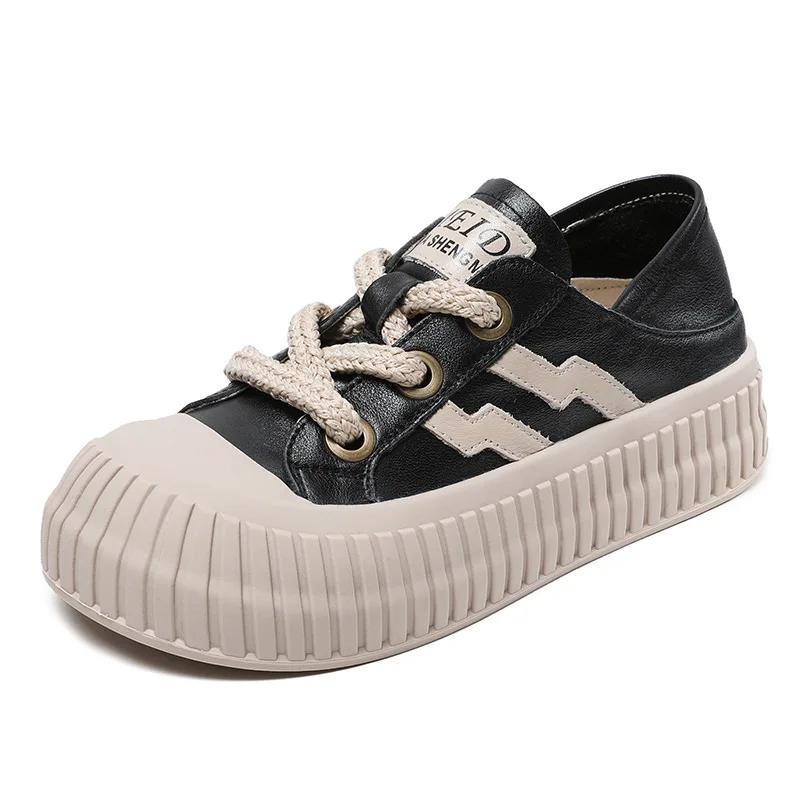 

2025 женская обувь на плоской платформе, весенне-осенние повседневные кроссовки из натуральной коровьей кожи на шнуровке разных цветов, женские туфли для доски 4 см