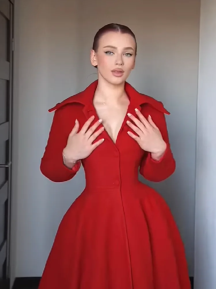 Şık Kırmızı Yaka Detaylı Uzun - Women Formal Wear Office incelemesi ve fiyatı