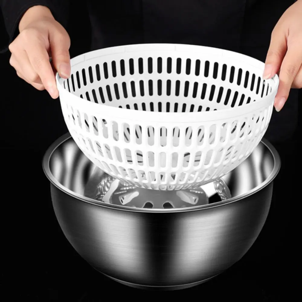 

3.5 L Salad Spinner Stainless Steel Manual Vegetable Dehydrator Large Capacity Detachable Vegetable Drain Basket Restaurant