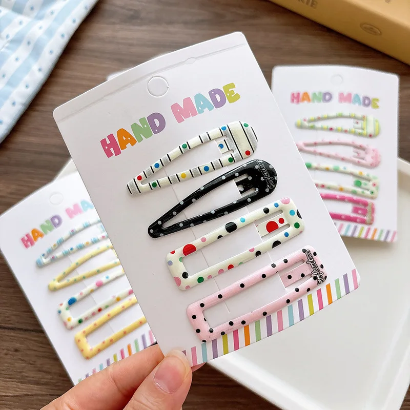 5cm Basic Colorful Printed Kids BB Hair Clips Set Versatile Water Drop Side Bangs Barrettes Soft Safe Daily Hair Accessories