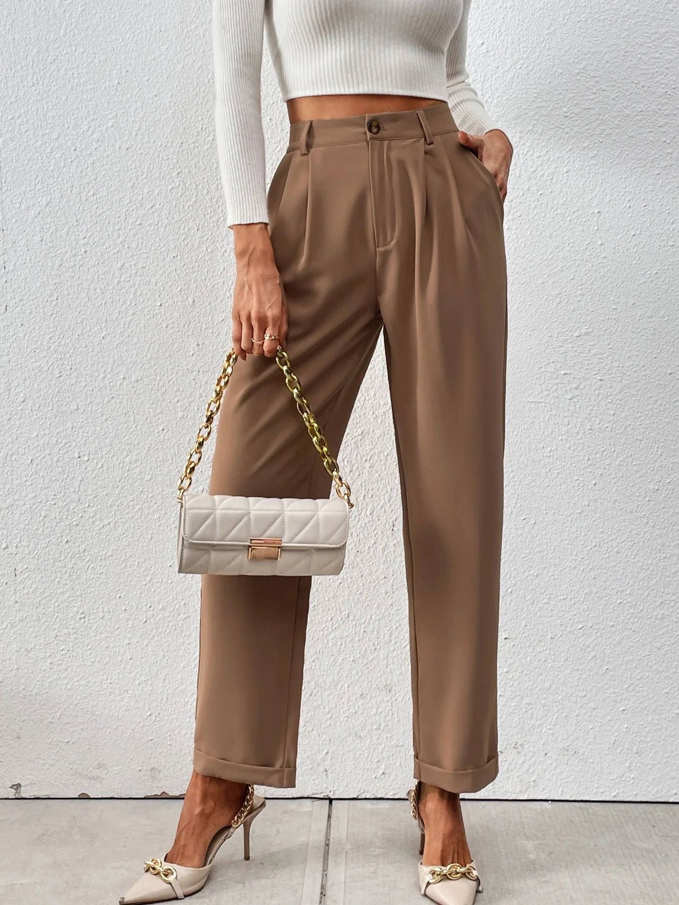 Black Pleated Side Pocket Suit Trousers